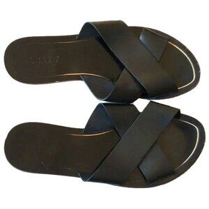 J Crew Cypress Leather Criss Cross Band Slide Flat Sandals 9 Black Tan